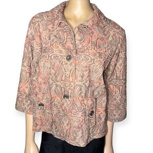 Vintage Mahtani Women's Paisley patterned Collared 3/4 Sleeve Short Jacket sz M
